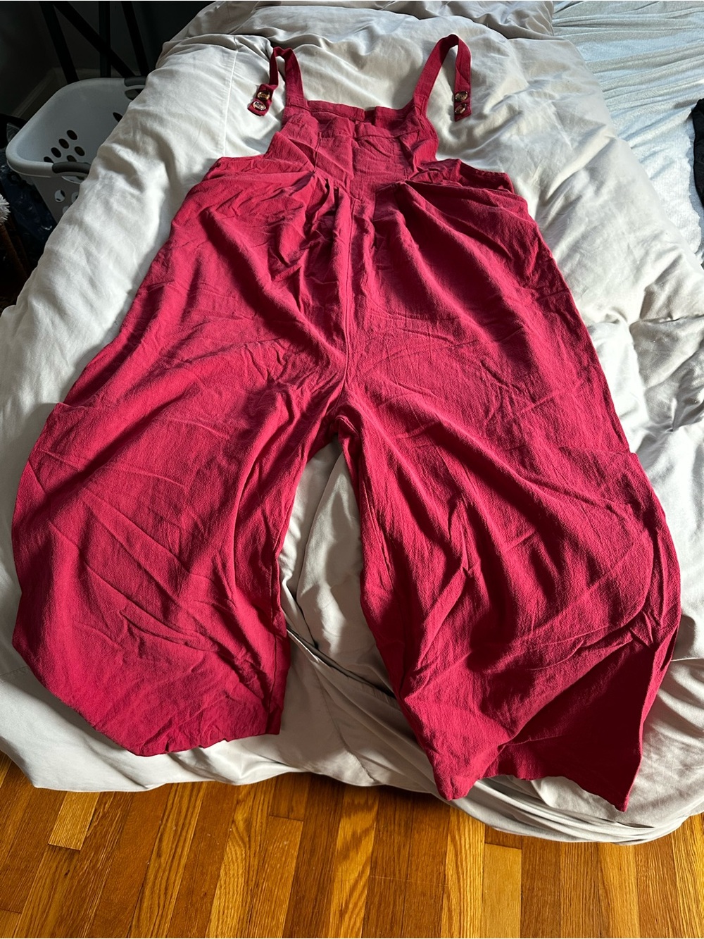 Women's Red Wide-Leg Overalls Jumpsuit
